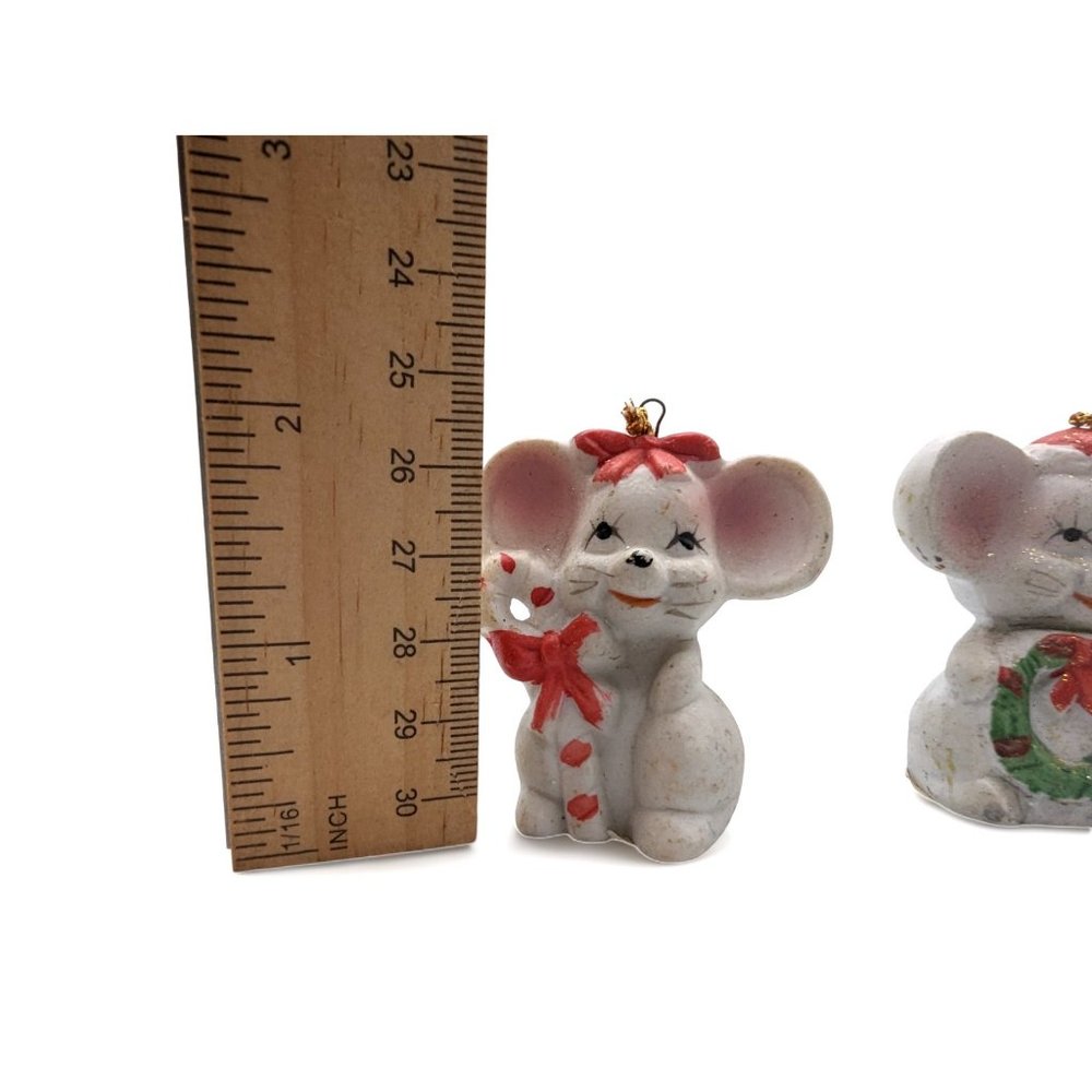 Vintage Around the World porcelain Bisque Christmas Mice Ornaments set of 2 - Picture 4 of 9